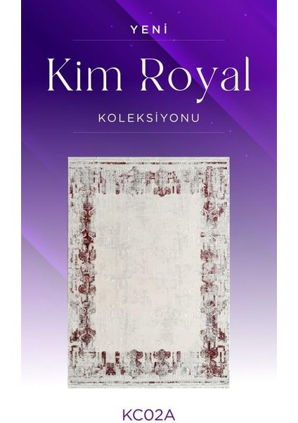 Kim Royal KC02A Krem Bordo Akrilik Yumuşak Dokulu Modern Eskitme Halı