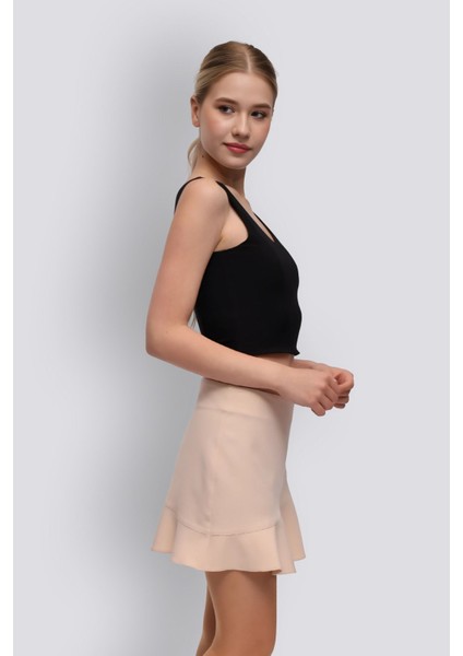 Lulu | Volanlı Mini Etek - Bej