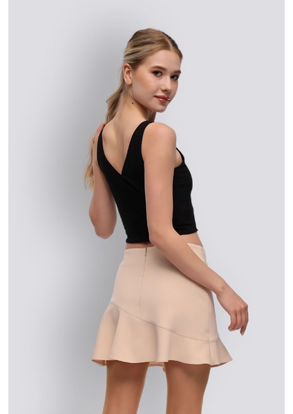 Lulu | Volanlı Mini Etek - Bej