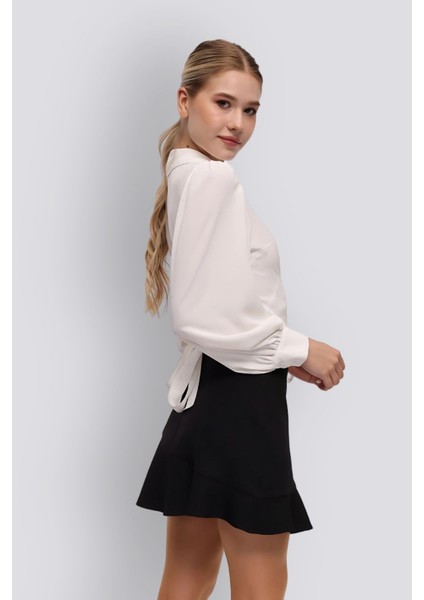 Lulu | Volanlı Mini Etek - Siyah
