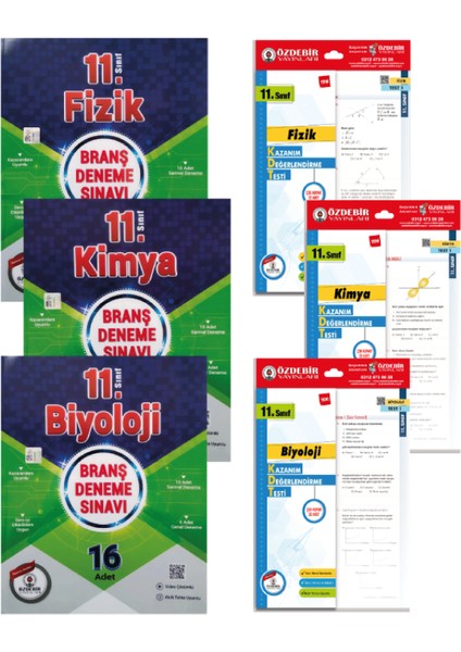 11.sınıf Fizik,kimya,biyoloji Deneme ve Yaprak Test Seti Özdebir Yayınları