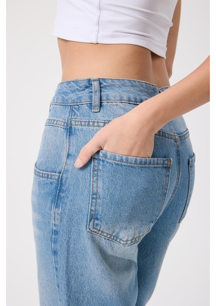 Kadın Regular Fit Mavi Jeans