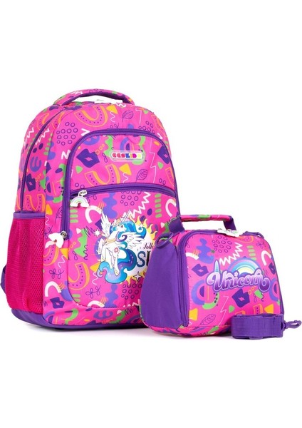 Unicorn Figürlü Çok Bölmeli Ilkokul Sırt Çantası ve Beslenme Çantası