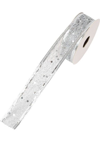 Yılbaşı Temalı Simli Gümüş Kurdela 2,5 cm x 2,7m