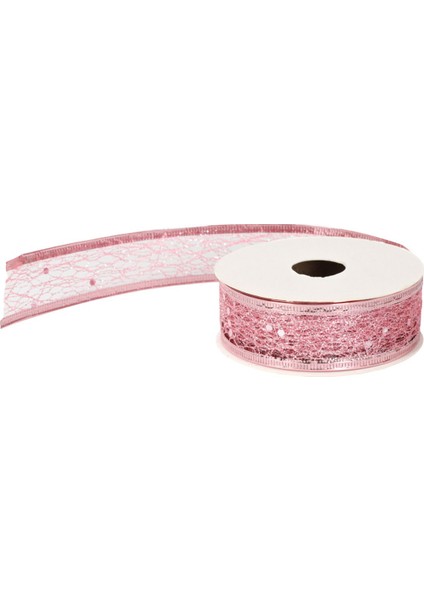 Yılbaşı Temalı Simli Pembe Kurdela 2,5 cm x 2,7m
