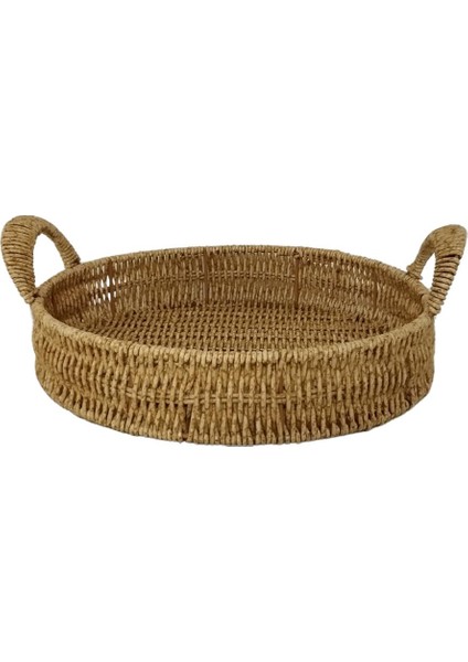 Dekoratif Dayanıklı Çok Amaçlı Rattan Yuvarlak Tepsi Orta Boy (M)
