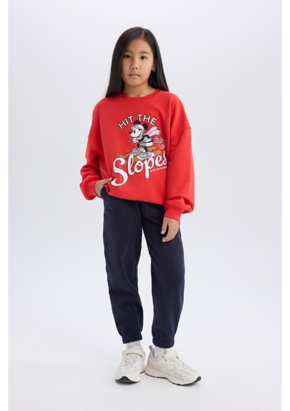 Kız Çocuk Disney Mickey & Minnie Oversize Geniş Kalıp Bisiklet Yaka Sweatshirt D4377A824WN