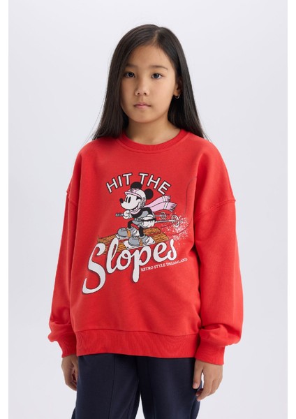 Kız Çocuk Disney Mickey & Minnie Oversize Geniş Kalıp Bisiklet Yaka Sweatshirt D4377A824WN