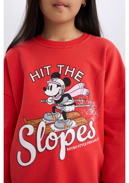 Kız Çocuk Disney Mickey & Minnie Oversize Geniş Kalıp Bisiklet Yaka Sweatshirt D4377A824WN