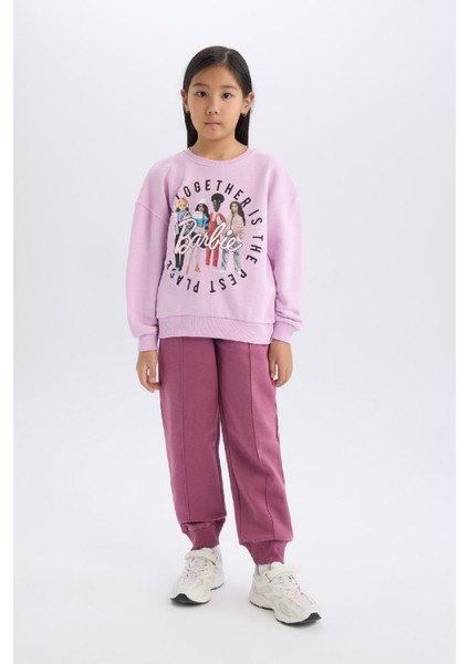 Kız Çocuk Barbie Relax Fit Bisiklet Yaka Sweatshirt D4379A824WN