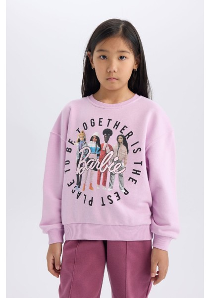 Kız Çocuk Barbie Relax Fit Bisiklet Yaka Sweatshirt D4379A824WN