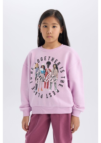 Kız Çocuk Barbie Relax Fit Bisiklet Yaka Sweatshirt D4379A824WN