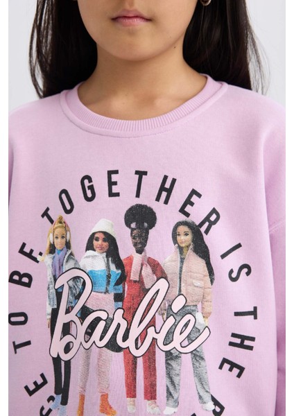 Kız Çocuk Barbie Relax Fit Bisiklet Yaka Sweatshirt D4379A824WN