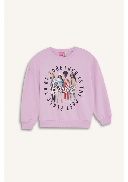 Kız Çocuk Barbie Relax Fit Bisiklet Yaka Sweatshirt D4379A824WN