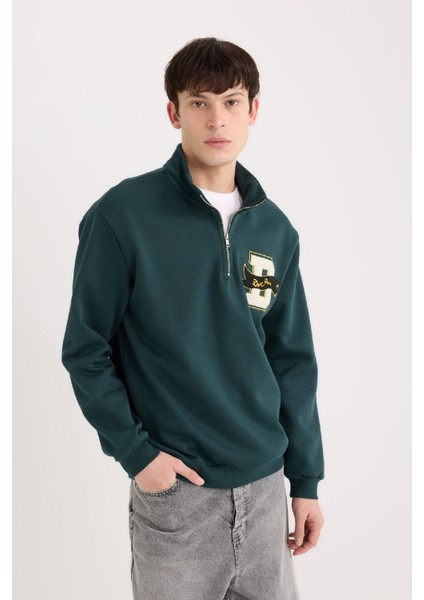 Regular Fit Dik Yaka Fermuarlı Baskılı Sweatshirt A4469AX24AU