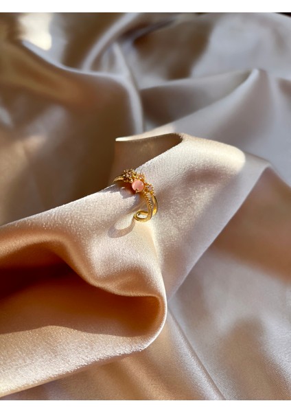 Pembe Çiçek Ayarlanabilir Gold Çelik Yüzük