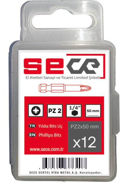 1/4'' Pozıdrıv Bits Uç PZ2X50 mm 12 Adet