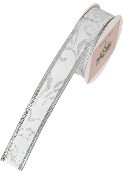 Yılbaşı Temalı Gümüş Desenli Simli Kurdela 2,5 cm x 2,7m fiyatları