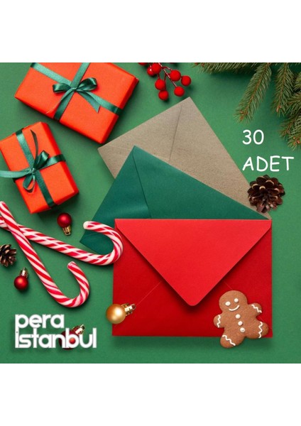 30 Adet Yılbaşı Yeni Yıl Temaları Renkli Küçük Zarf 7x9