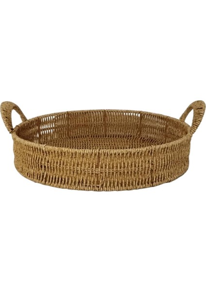 Dekoratif Dayanıklı Çok Amaçlı Rattan Yuvarlak Tepsi Büyük Boy (L)