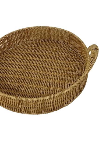 Dekoratif Dayanıklı Çok Amaçlı Rattan Yuvarlak Tepsi Büyük Boy (L) modelleri