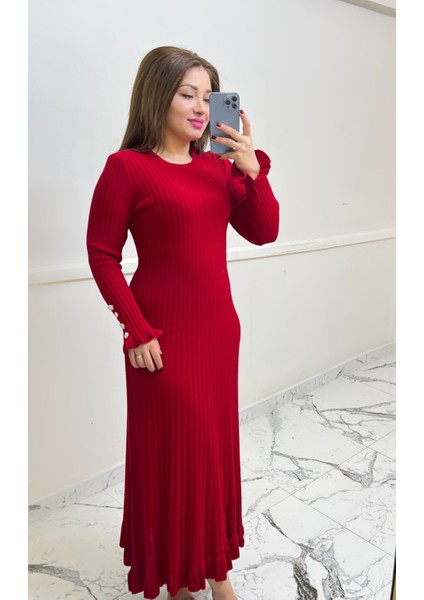 Triko Elbise Kırmızı