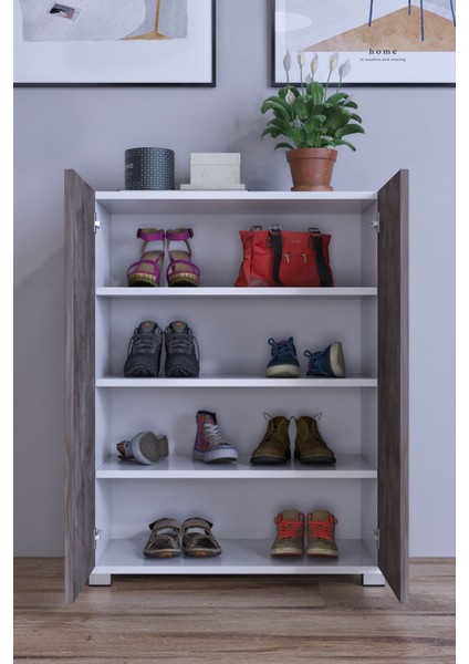 2 Kapaklı 4 Raflı Fonksiyonel Ayakkabılık modelleri