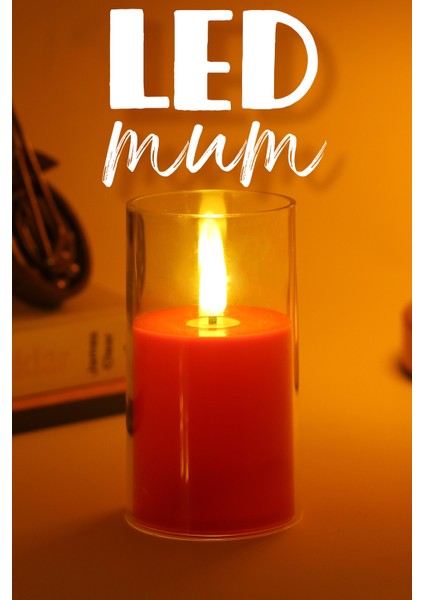 LED Mum Şeffaf Tip Pilli Dumansız Mum Aydınlatma Işıldak Yapay Mum Dekoratif Lamba Kırmızı 616