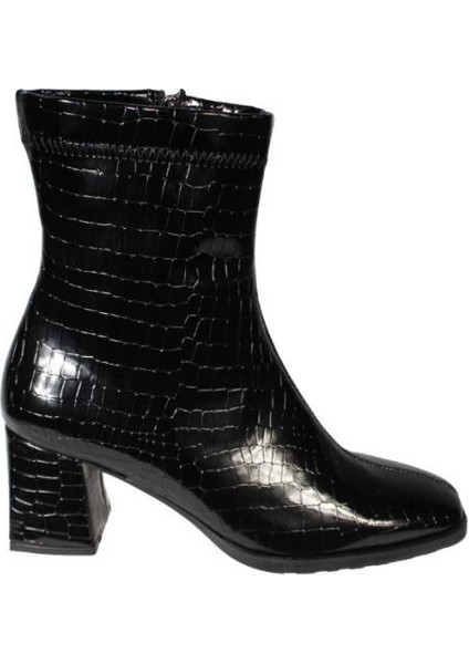 Yazkış Kadın Siyah Rugan DESEN16CM Bilek Boyu Yandan Fermuarlı 6cm Kalın Topuk Kut Burun Topuklu Bot fiyatları