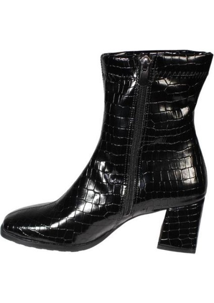 Yazkış Kadın Siyah Rugan DESEN16CM Bilek Boyu Yandan Fermuarlı 6cm Kalın Topuk Kut Burun Topuklu Bot modelleri