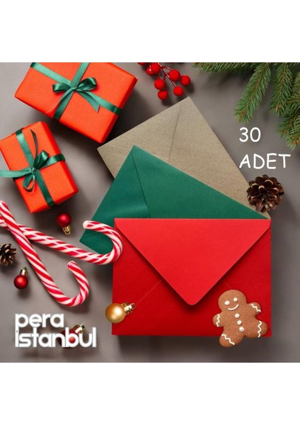 30 Adet Yılbaşı Yeni Yıl Temaları Renkli Zarf 13X18