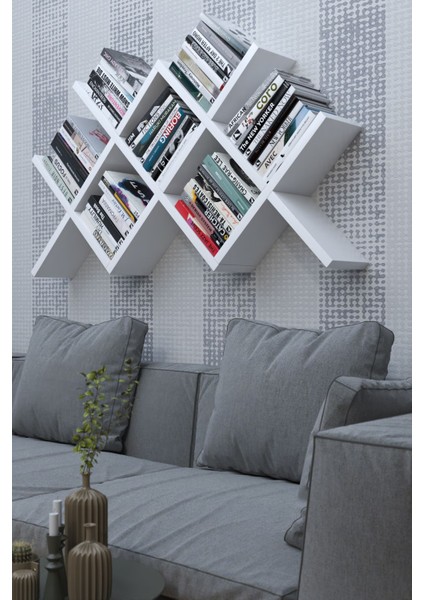 Geniş Raflı Çoklu Bölmeli Duvara Monte Dekoratif Kitaplık fiyatları