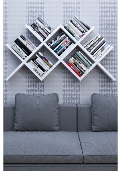 Geniş Raflı Çoklu Bölmeli Duvara Monte Dekoratif Kitaplık modelleri