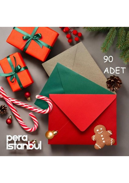 90 Adet Yılbaşı Yeni Yıl Temaları Renkli Zarf 13X18