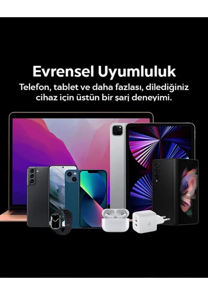 45W USB-C 2 Port Mini Hızlı Şarj Aleti Samsung PPS 2.0 / Isı Düşürücü GaN Destekli Akım Korumalı Güç Adaptörü iPhone & Android & iPad & MacBook Type-C - ACH03717