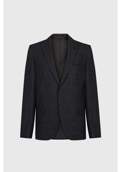 Slim Fit Dar Kesim Kırlangıç Yaka Desenli Çift Pantolonlu Siyah-Gri Takım Elbise