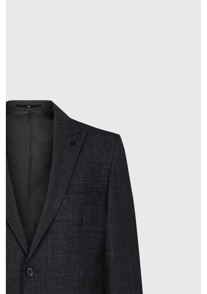 Slim Fit Dar Kesim Kırlangıç Yaka Desenli Çift Pantolonlu Siyah-Gri Takım Elbise modelleri