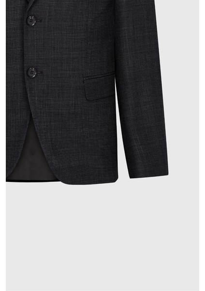 Slim Fit Dar Kesim Kırlangıç Yaka Desenli Çift Pantolonlu Siyah-Gri Takım Elbise indirimleri