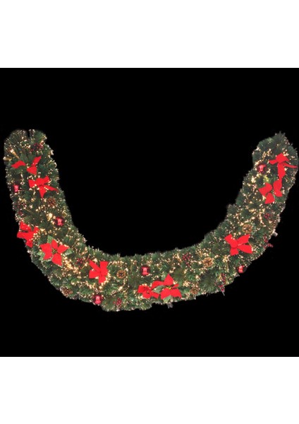 Kendinden Kırmızı Süslü Garland 200 cm (Kendinden Led'li)