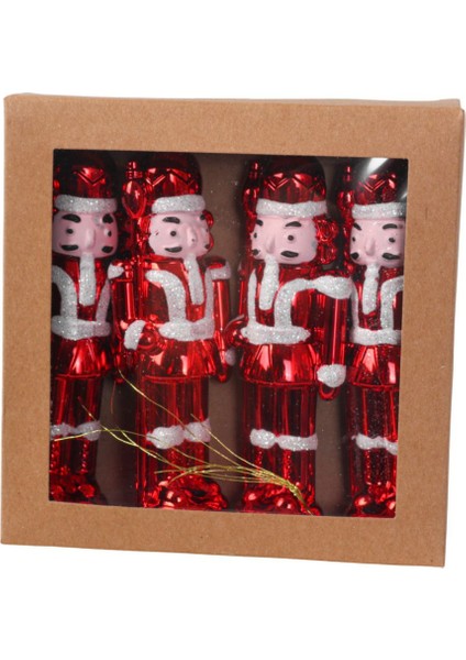 Kırmızı Parlak Nutcracker Ağaç Süsü Seti 12 cm (4 Parça)