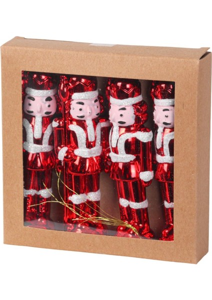 Kırmızı Parlak Nutcracker Ağaç Süsü Seti 12 cm (4 Parça) fiyatları