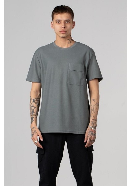 Erkek Açık Haki Relaxed Fit Cepli Bisiklet Yaka Pike T-Shirt modelleri