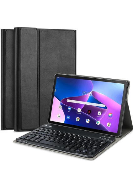 Lenovo Tab M10 (10.1 Inc) Uyumlu Yatay Standlı Bluetooth Özellikli Deri Görünümlü Klavyeli Kılıf TB-X306