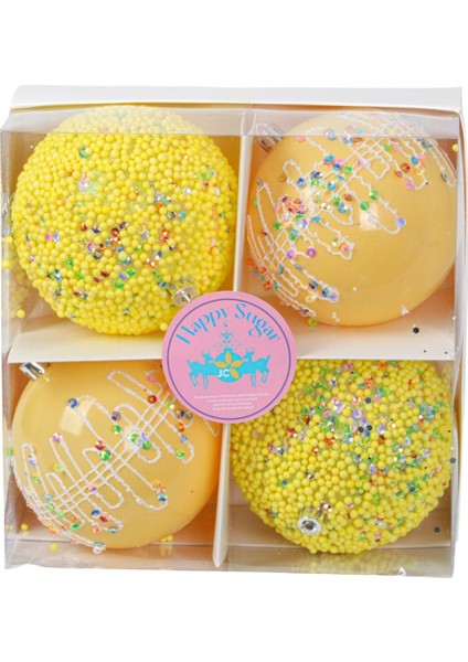 Happy Sugar Sarı Ağaç Süsü Seti 10 cm (4 Parça)