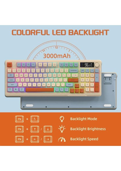 Freewolf M96 2.4g+Bt5.0 Çift Bağlantılı Tft LED Ekranlı Manyetik Switch Reinbow Gaming Oyuncu Klavye