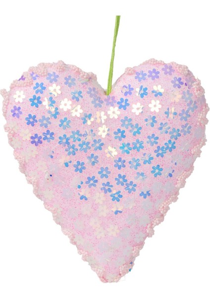Happy Sugar Pembe Payetli Kalp Süs 12 cm
