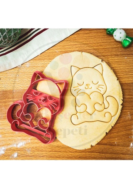 Cat With Heart Kalpli Kedi Kurabiye Kalıbı