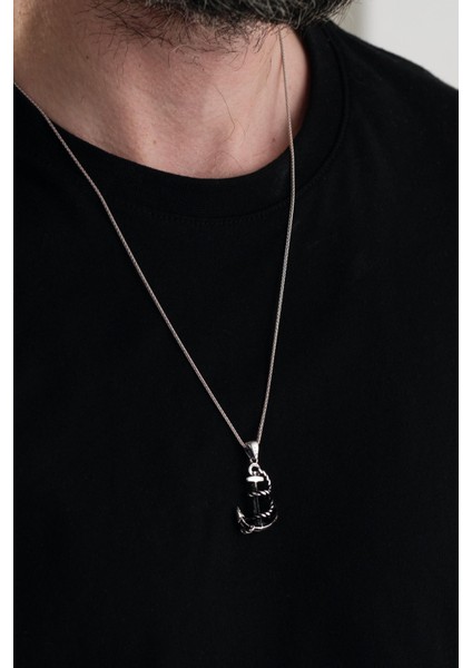 Gümüş Halatlı Gemi Çapa Denizci Balıkçı Erkek Kolye modelleri