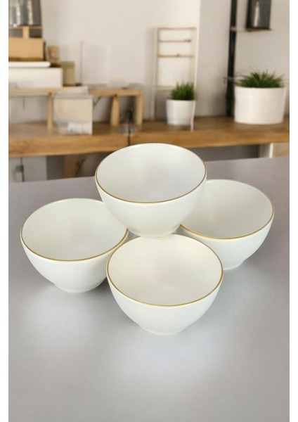 4'lü Porselen Çerezlik Sunum Kase Seti 10 cm Gold Yaldızlı Krem - TL4037423 C320.003