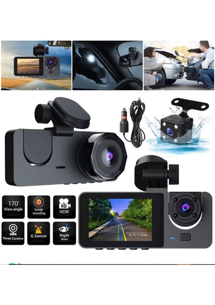 Idragon® Araç Kamerası Y15 Fhd 1080P Araç Için Ekranlı Ön Arka ve Araç Içi Kamera